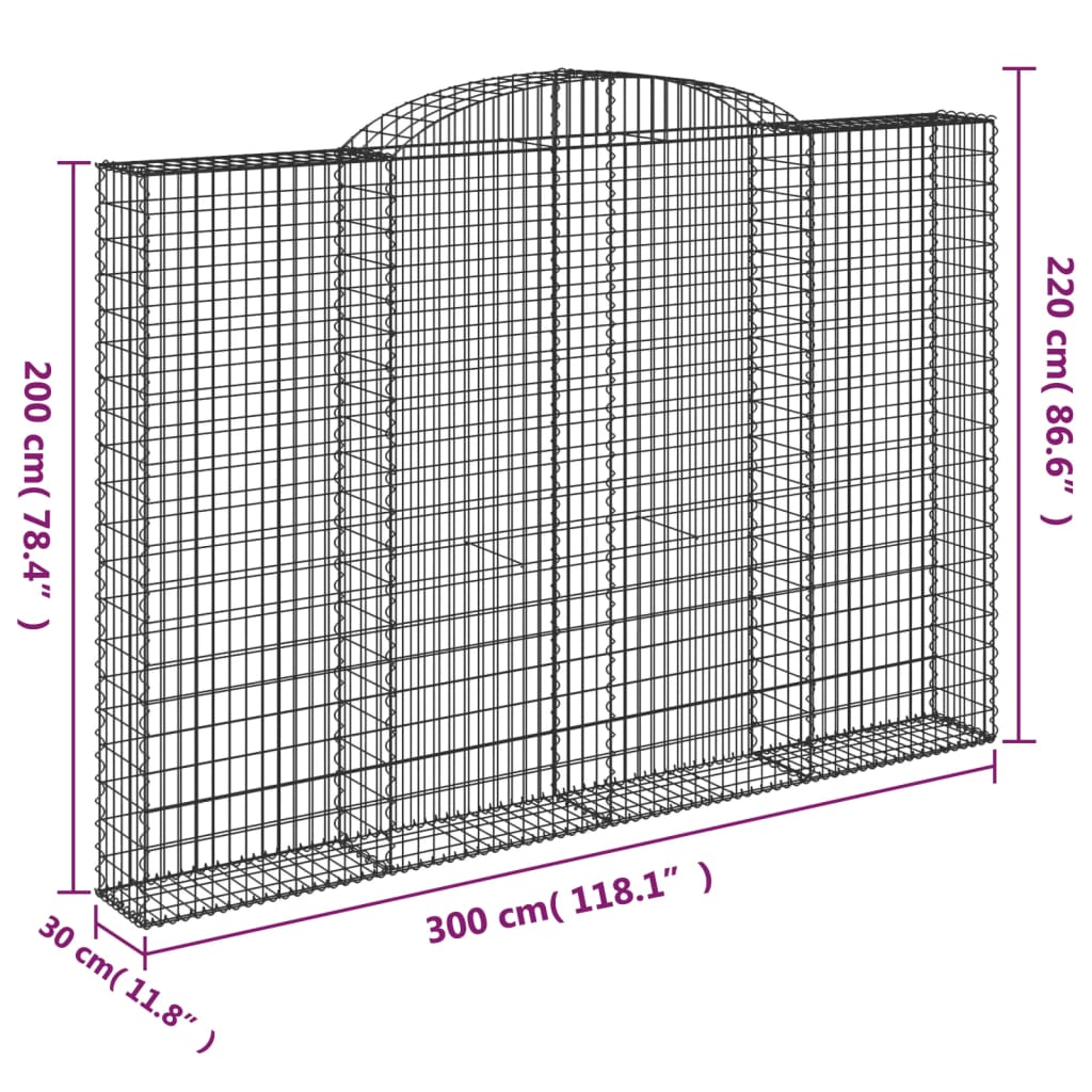 Cesti Gabbioni ad Arco 2 pz 300x30x200/220 cm Ferro Zincato 3146611