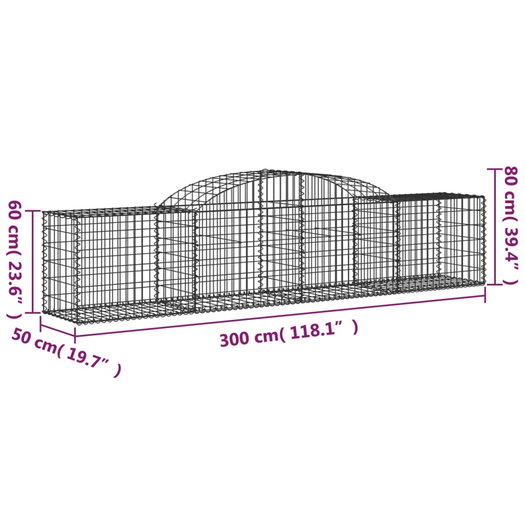 Cesti Gabbioni ad Arco 3 pz 300x50x60/80 cm Ferro Zincato 3146666