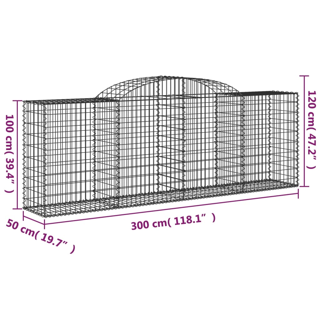 Cesti Gabbioni ad Arco 2 pz 300x50x100/120 cm Ferro Zincato 3146701