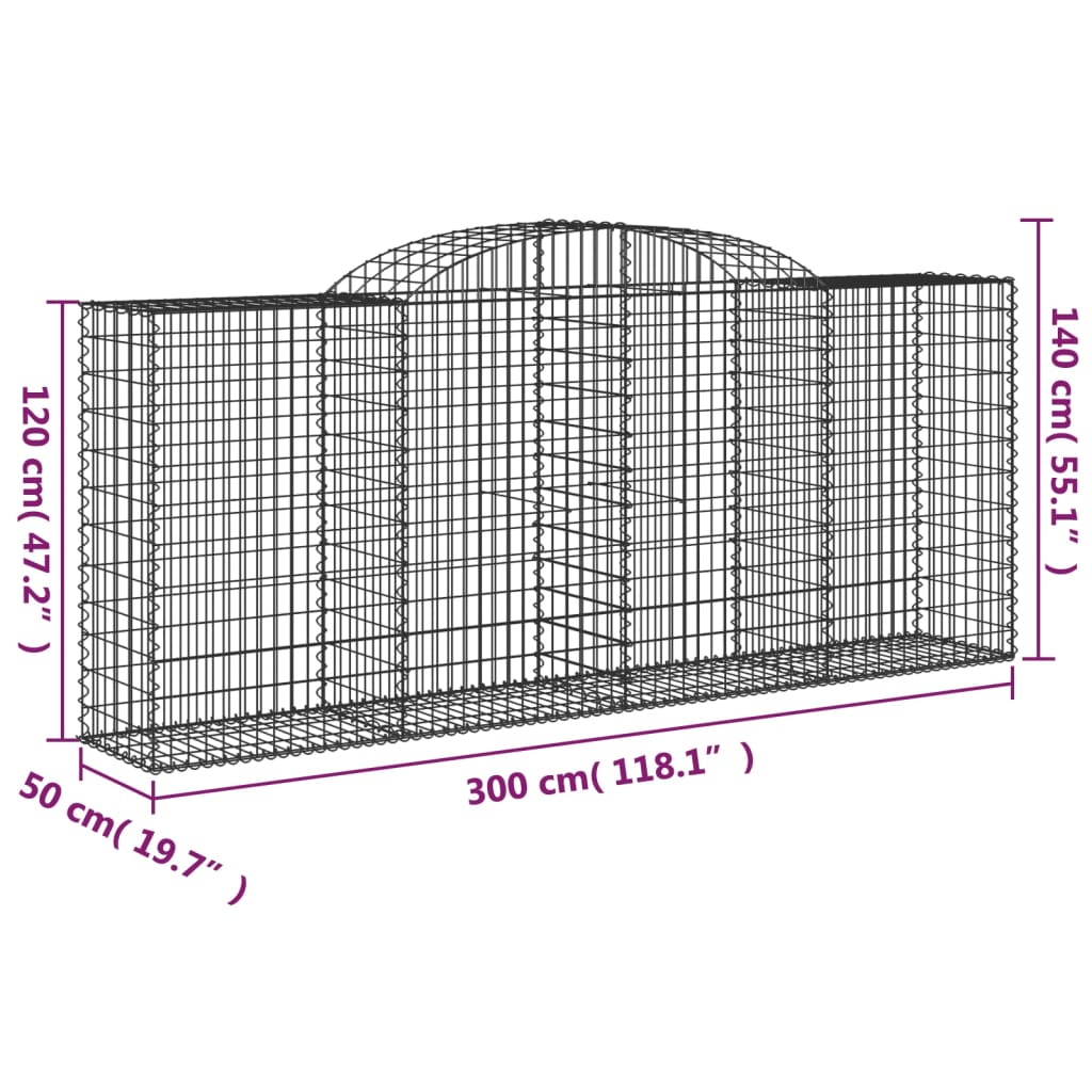 Cesti Gabbioni ad Arco 3 pz 300x50x120/140 cm Ferro Zincato 3146720