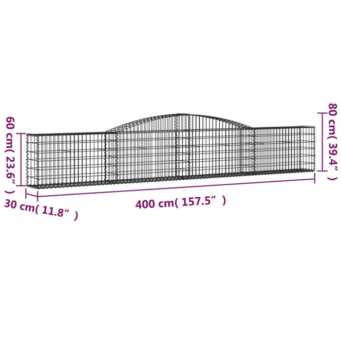 Cesti Gabbioni ad Arco 4 pz 400x30x60/80 cm Ferro Zincato 3146842