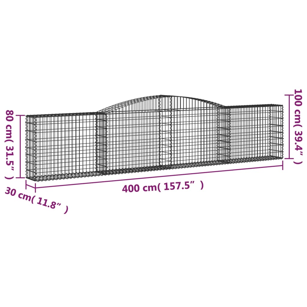 Cesti Gabbioni ad Arco 3 pz 400x30x80/100 cm Ferro Zincato 3146854