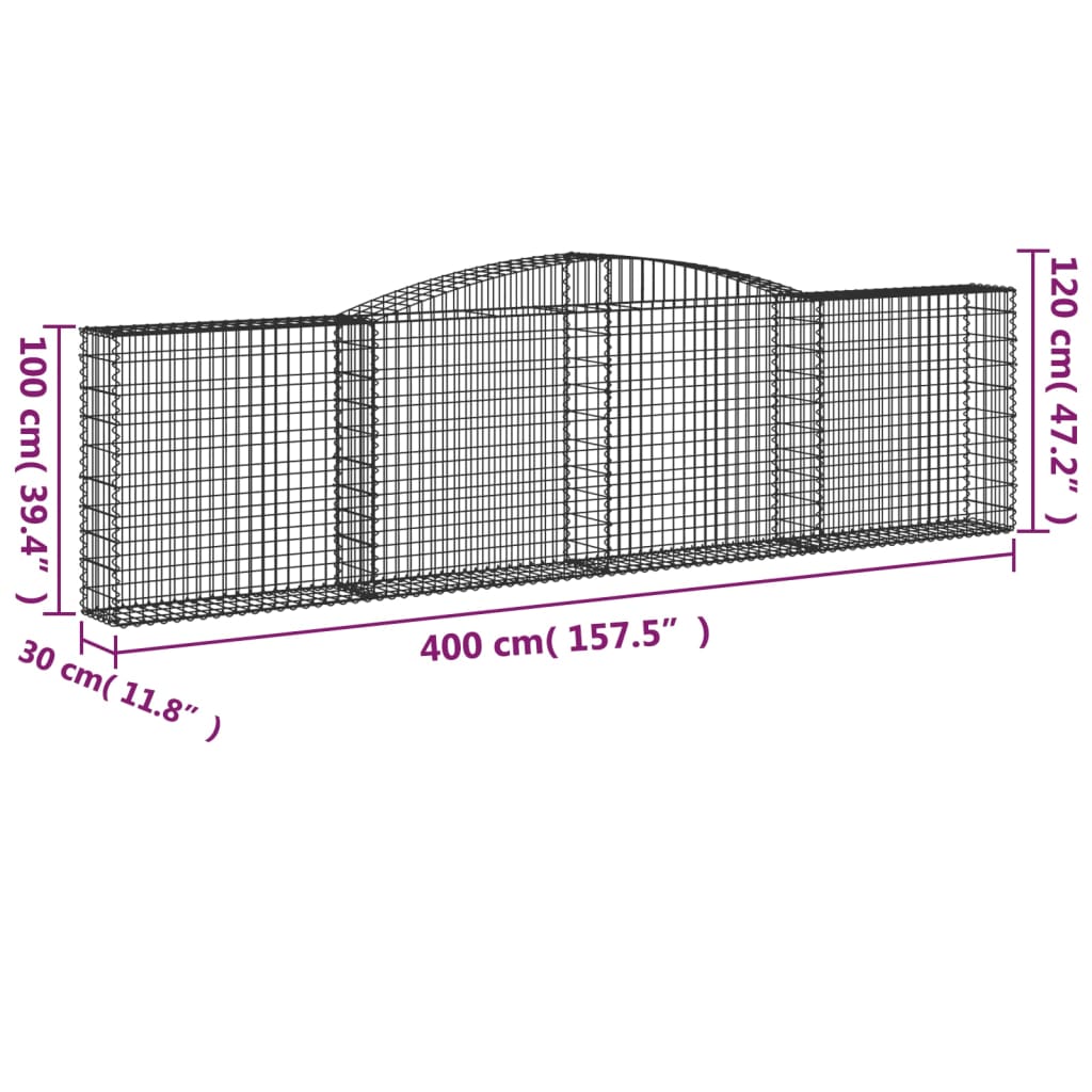 Cesti Gabbioni ad Arco 5 pz 400x30x100/120 cm Ferro Zincato 3146869