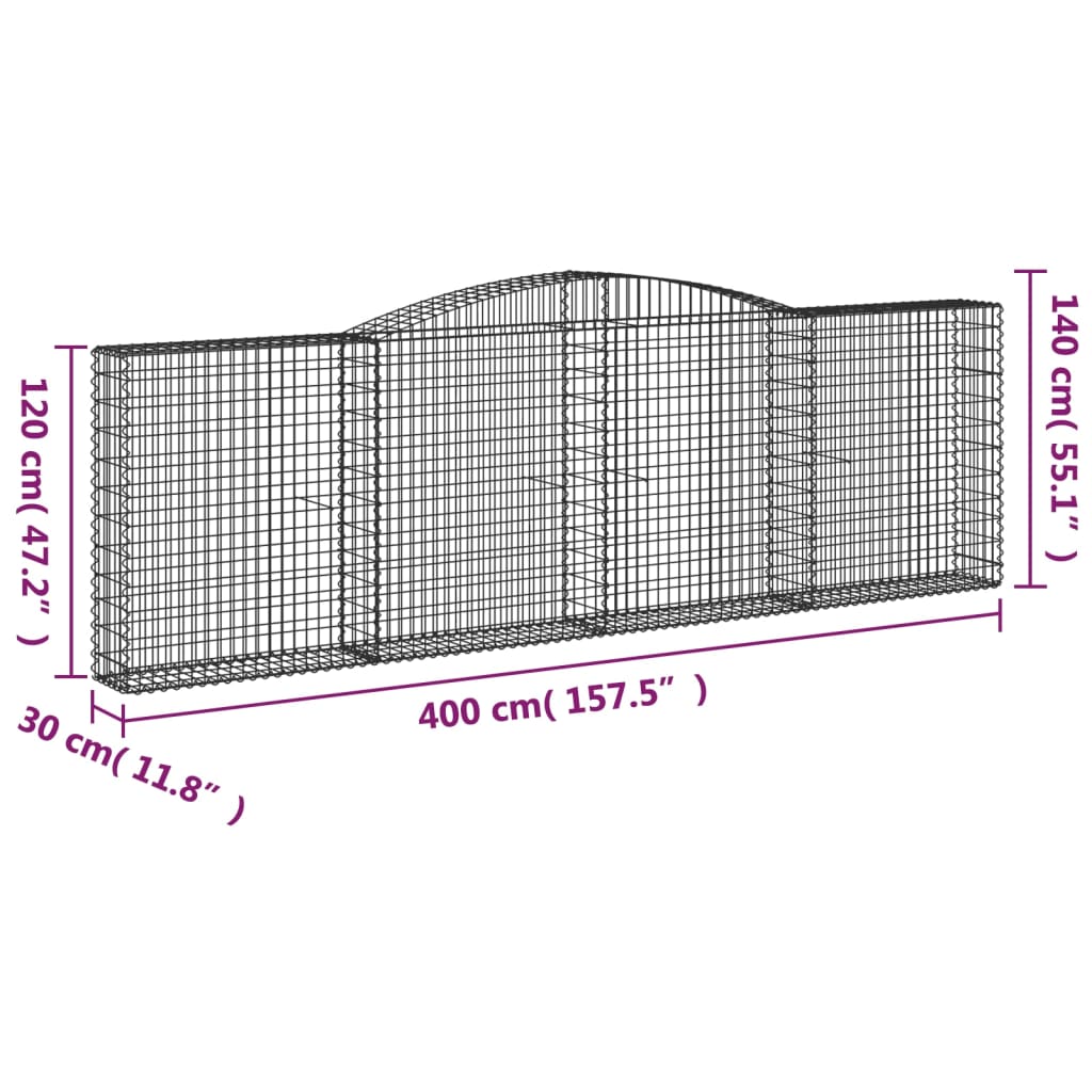 Cesti Gabbioni ad Arco 3 pz 400x30x120/140 cm Ferro Zincato 3146880