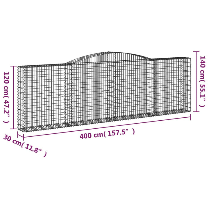 Cesti Gabbioni ad Arco 6 pz 400x30x120/140 cm Ferro Zincato 3146883