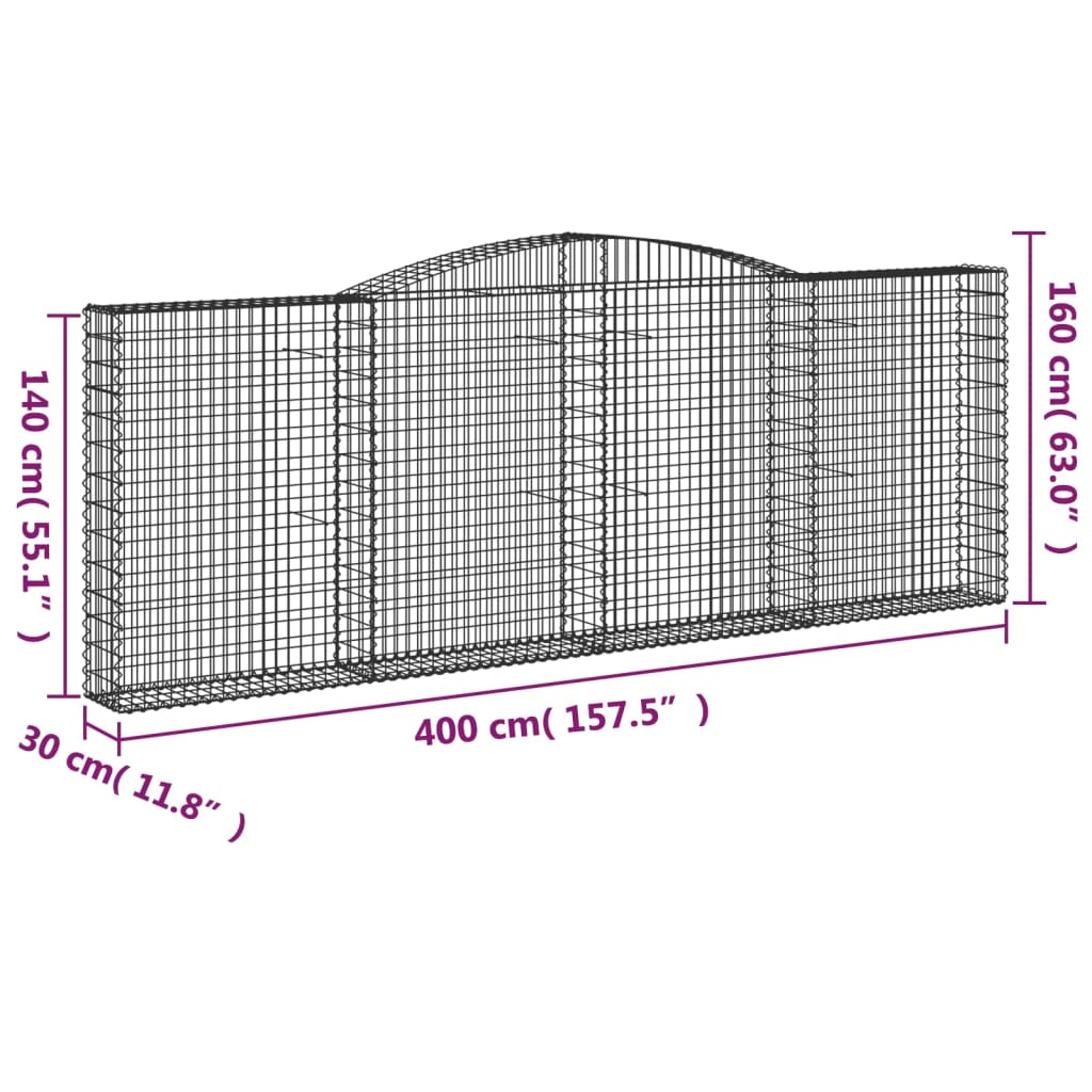 Cesti Gabbioni ad Arco 5 pz 400x30x140/160 cm Ferro Zincato 3146895