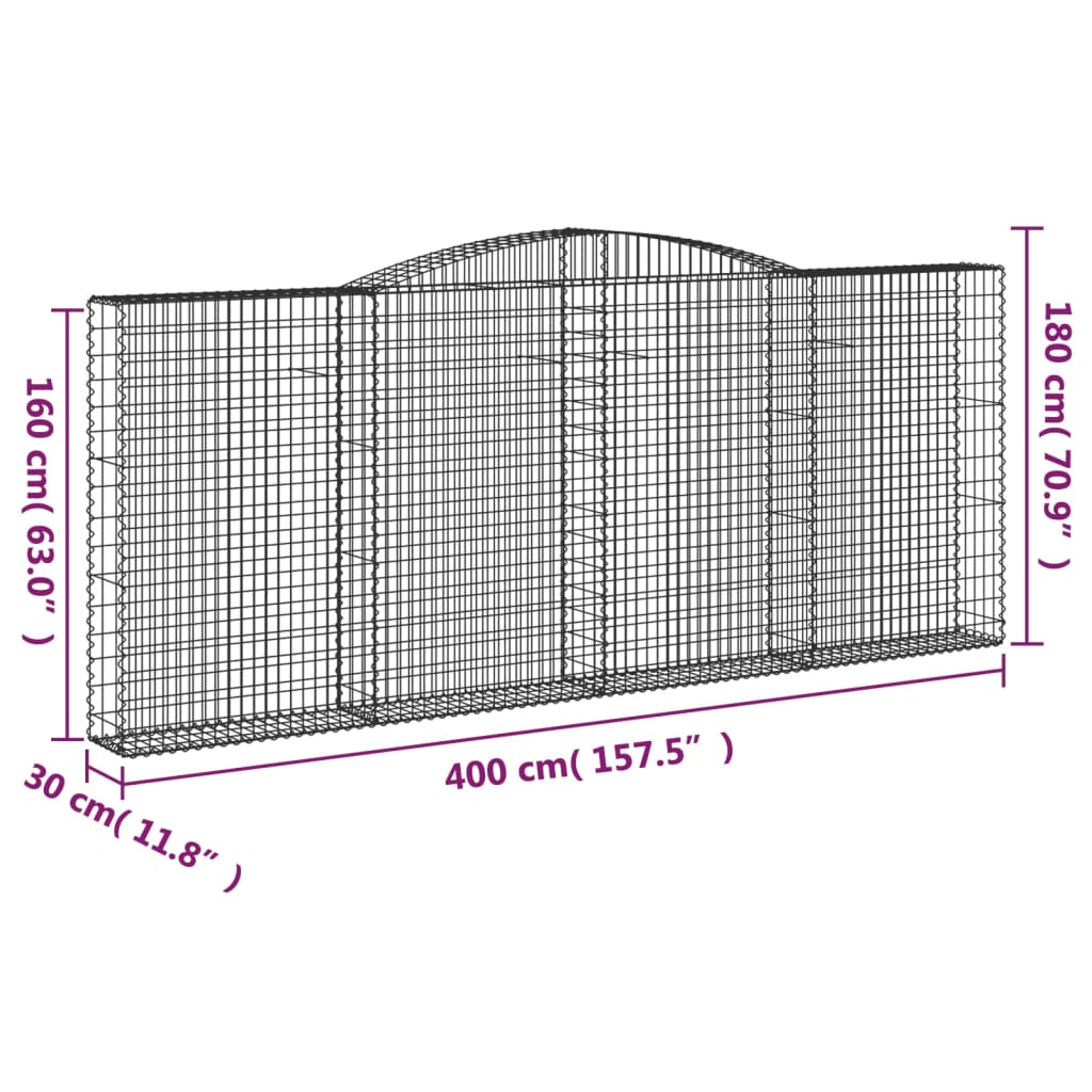 Cesti Gabbioni ad Arco 2 pz 400x30x160/180 cm Ferro Zincato 3146905