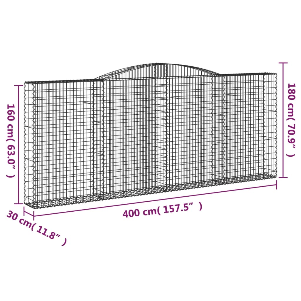 Cesti Gabbioni ad Arco 9 pz 400x30x160/180 cm Ferro Zincato 3146912