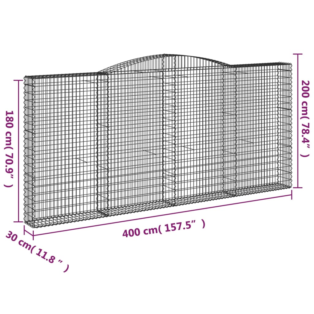 Cesti Gabbioni ad Arco 7 pz 400x30x180/200 cm Ferro Zincato 3146923