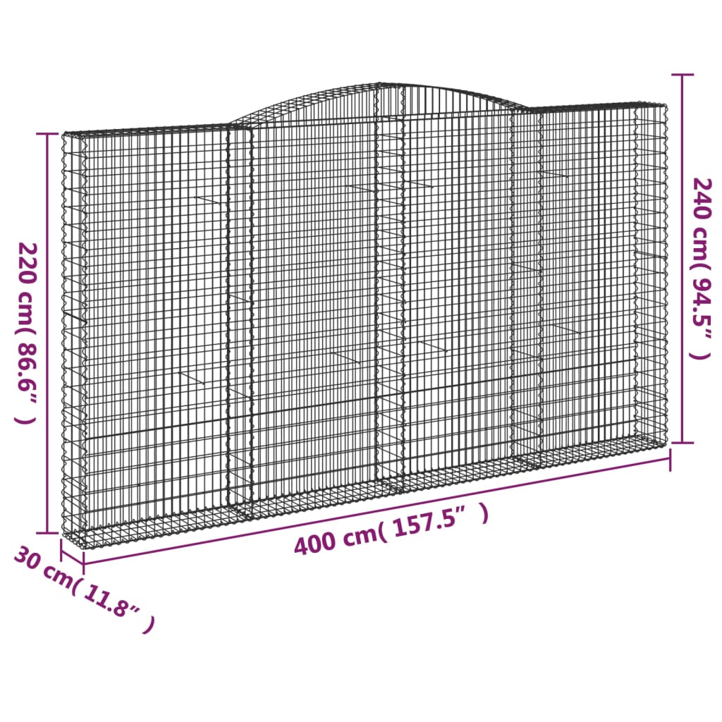 Cesti Gabbioni ad Arco 10 pz 400x30x220/240 cm Ferro Zincato 3146952