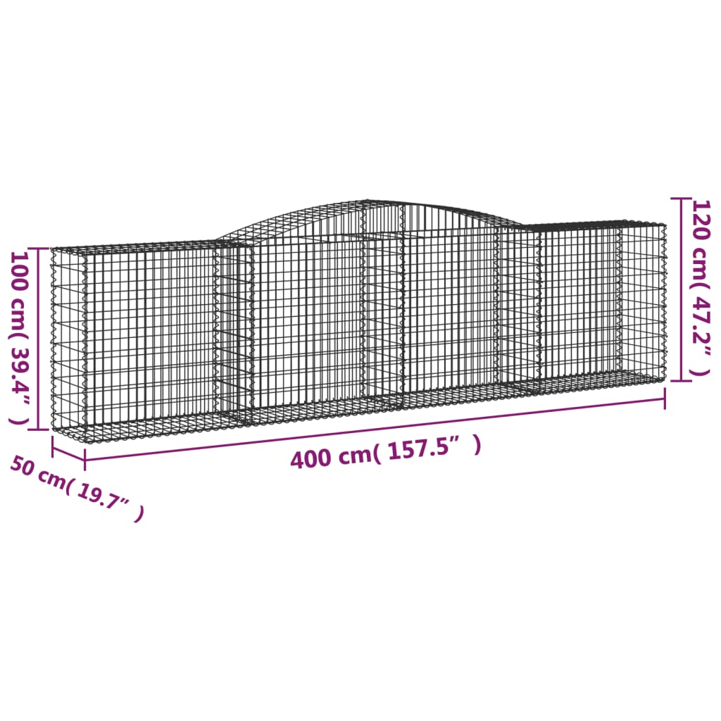 Cesti Gabbioni ad Arco 4 pz 400x50x100/120 cm Ferro Zincato 3146998