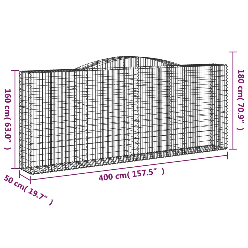 Cesti Gabbioni ad Arco 2 pz 400x50x160/180 cm Ferro Zincato 3147035