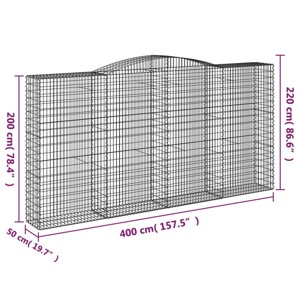 Cesti Gabbioni ad Arco 2 pz 400x50x200/220 cm Ferro Zincato 3147061