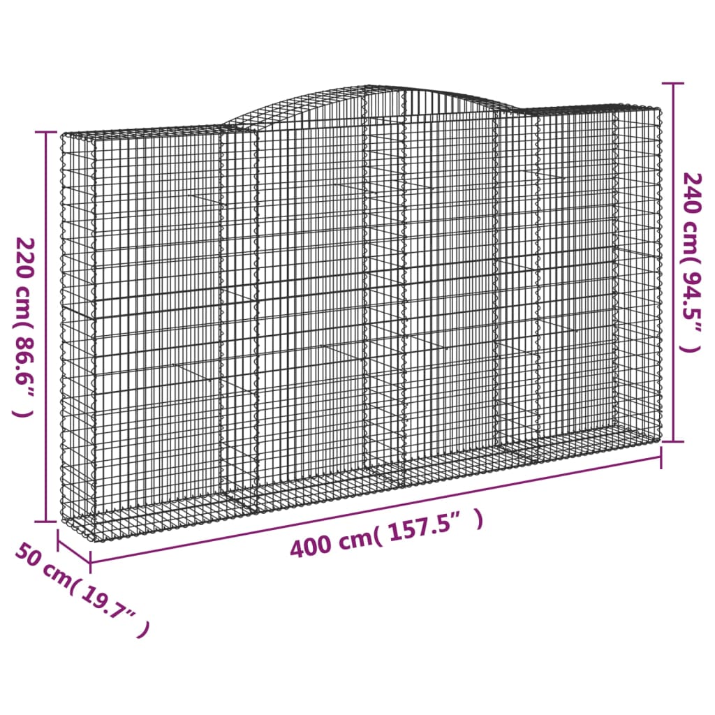 Cesti Gabbioni ad Arco 8 pz 400x50x220/240 cm Ferro Zincato 3147080