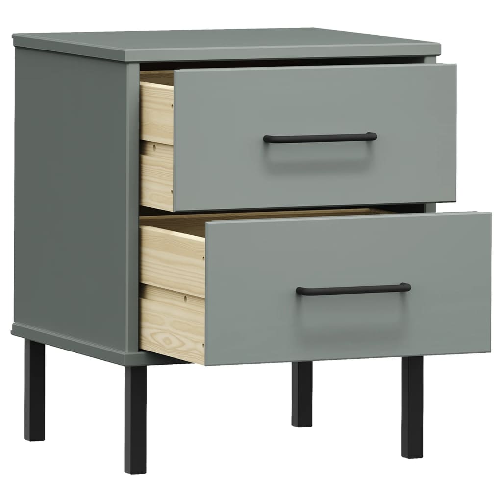 Comodino con Gambe in Metallo Grigio Legno Massello Pino OSLO 350974