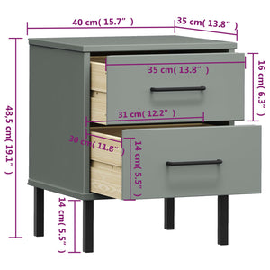 Comodino con Gambe in Metallo Grigio Legno Massello Pino OSLO cod mxl 47036