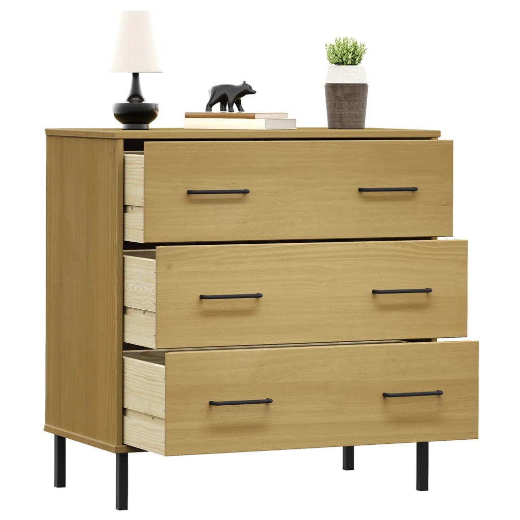 Credenza 3 Cassetti Marrone 77x40x79,5 cm Legno Massello OSLO 350979