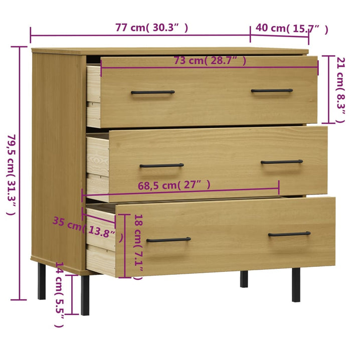 Credenza 3 Cassetti Marrone 77x40x79,5 cm Legno Massello OSLO cod mxl 64662