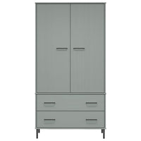 Armadio Gambe Metallo Grigio 90x55x172,5 cm Legno Massello OSLO 350989