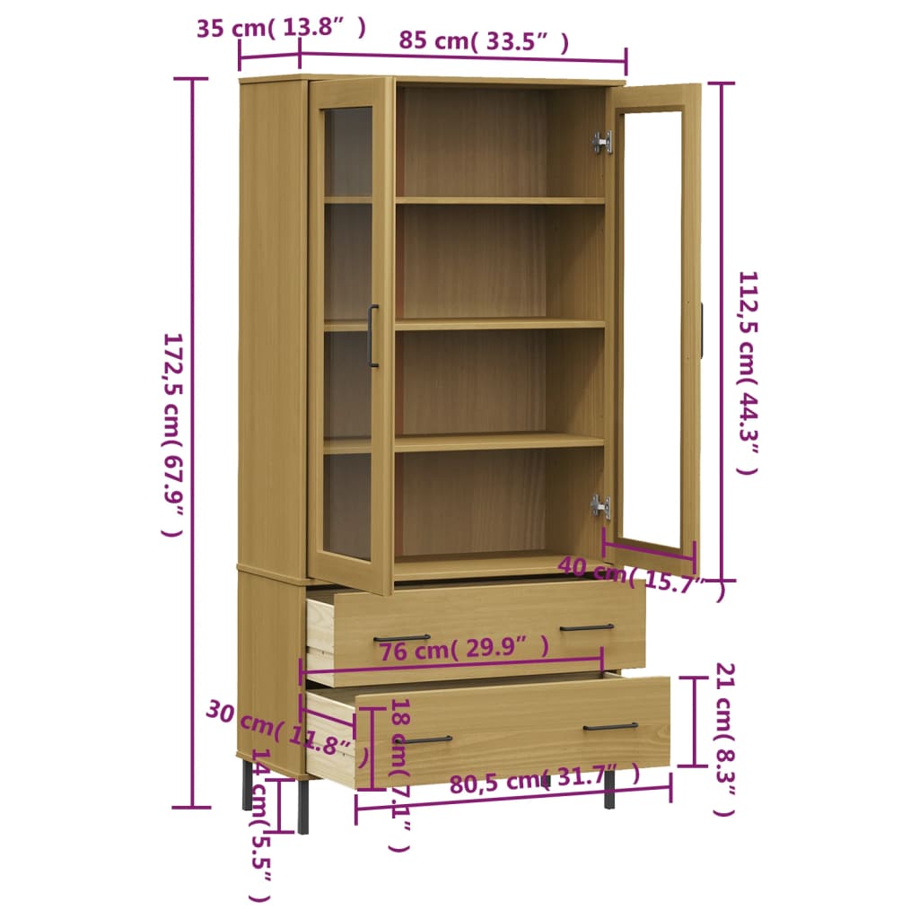 Libreria con Gambe Metallo Marrone 85x35x172,5 cm Massello OSLO 350991