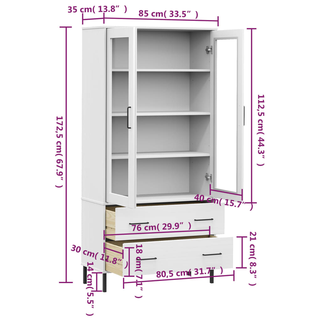 Libreria Gambe Metallo Bianco 85x35x172,5cm Legno Massello OSLO