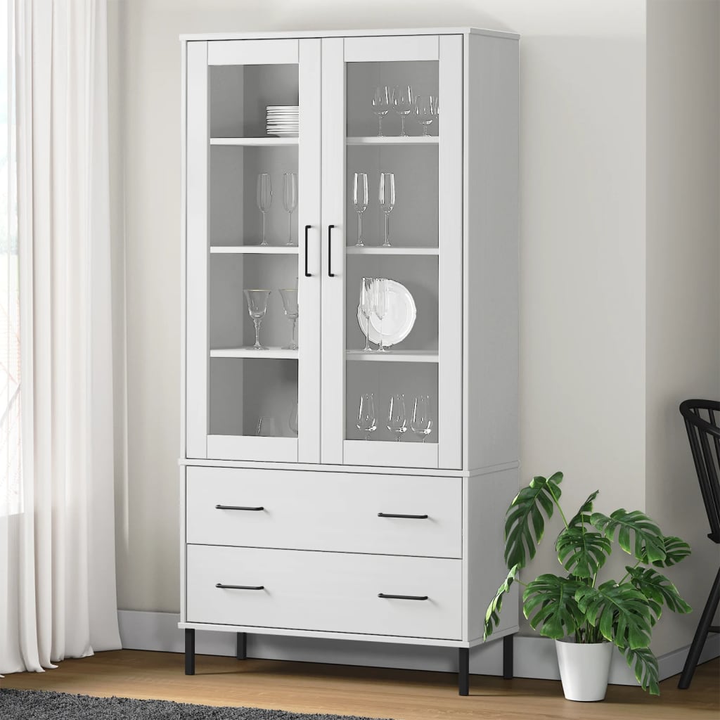 Libreria Gambe Metallo Bianco 85x35x172,5cm Legno Massello OSLO 350993