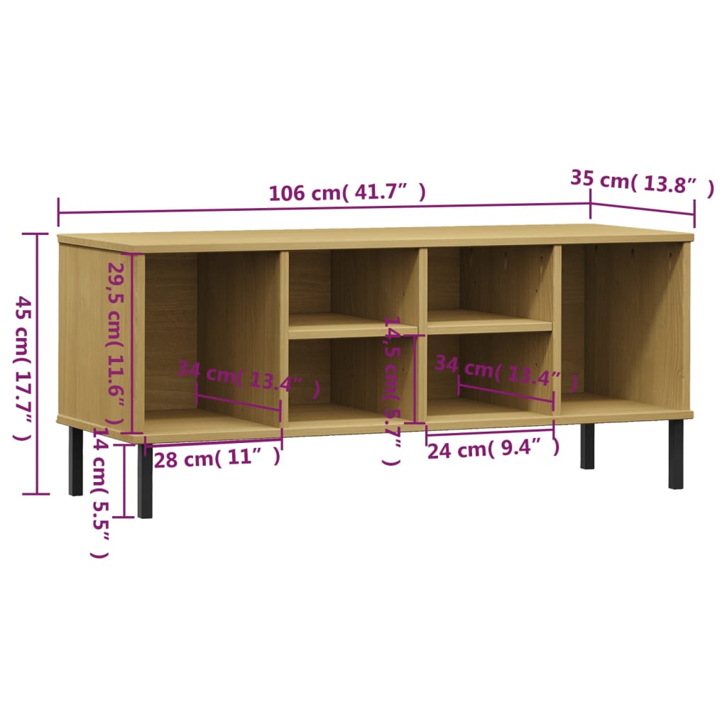 Scarpiera Gambe Metallo Marrone 106x35x45cm Legno Massello OSLO 350994