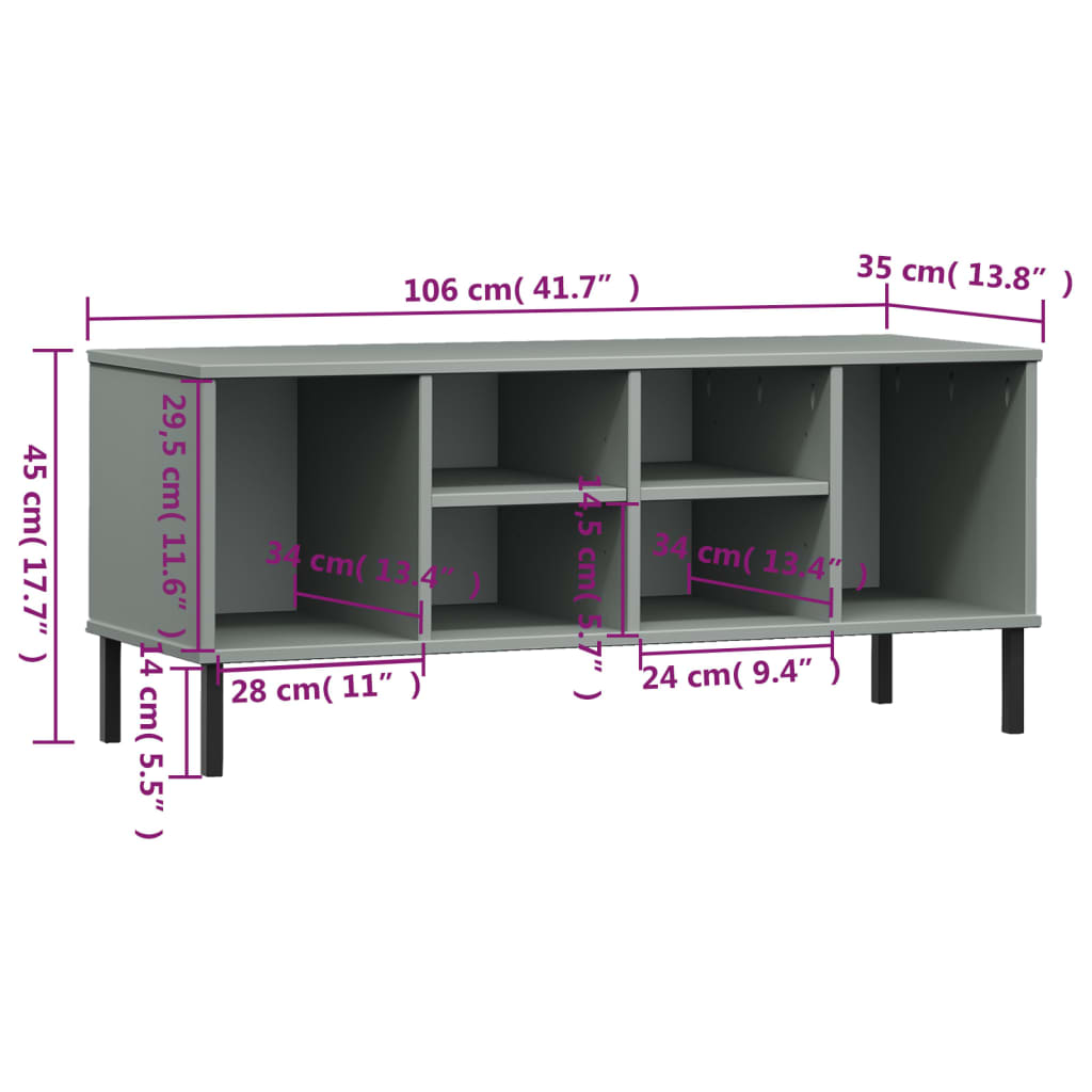 Scarpiera Gambe Metallo Grigio 106x35x45cm Legno Massello OSLO