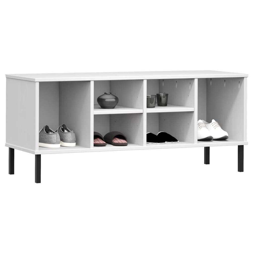 Scarpiera Gambe Metallo Bianco 106x35x45cm Legno Massello OSLO