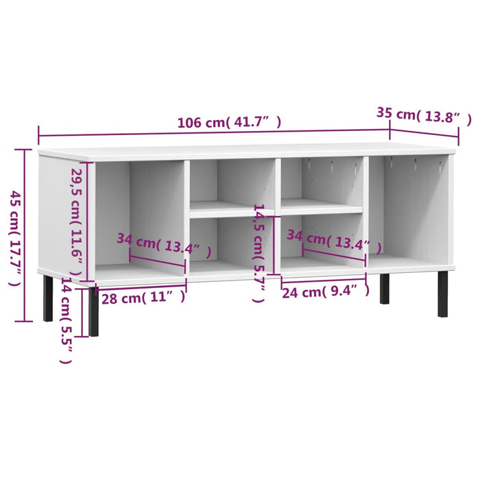 Scarpiera Gambe Metallo Bianco 106x35x45cm Legno Massello OSLO 350996