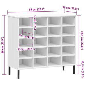 Scarpiera Gambe Metallo Bianco 95x35x87 cm Legno Massello OSLO cod mxl 40982