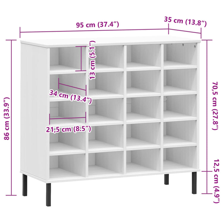 Scarpiera Gambe Metallo Bianco 95x35x87 cm Legno Massello OSLO cod mxl 40982