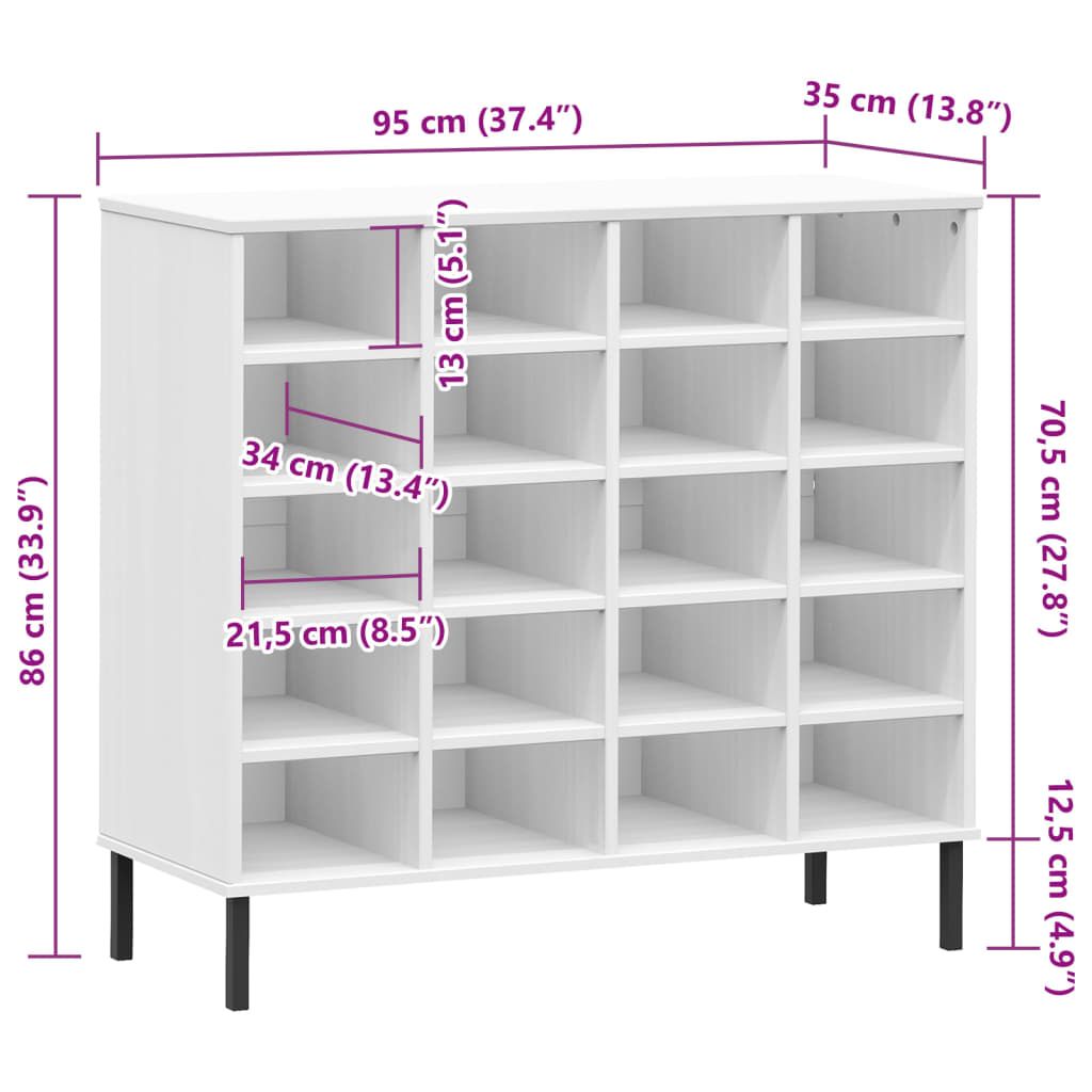 Scarpiera Gambe Metallo Bianco 95x35x87 cm Legno Massello OSLO 350999