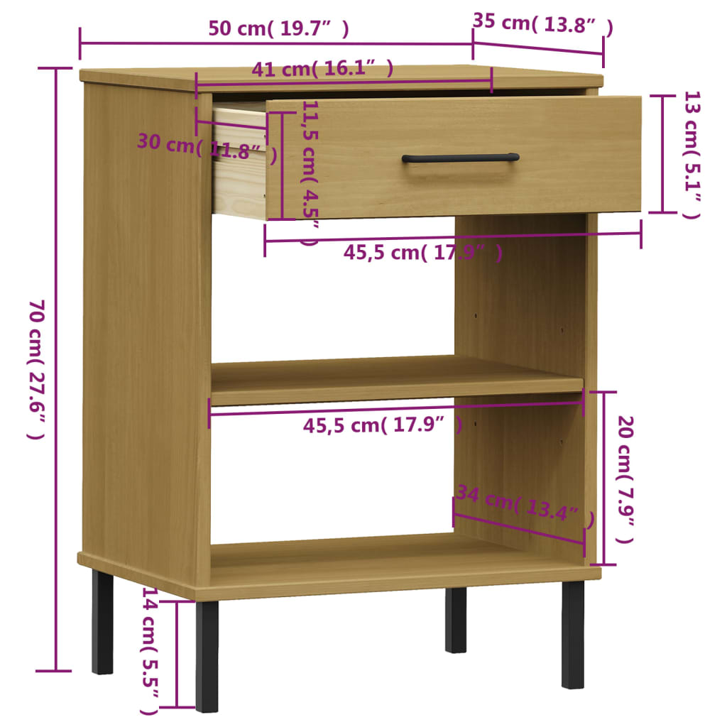 Mobile Consolle Gambe Metallo Marrone Legno Massello Pino OSLO 351000