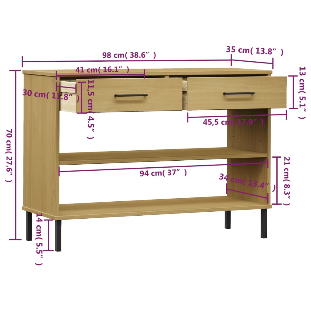 Mobile Consolle Gambe Metallo Marrone Legno Massello Pino OSLO cod mxl 27743