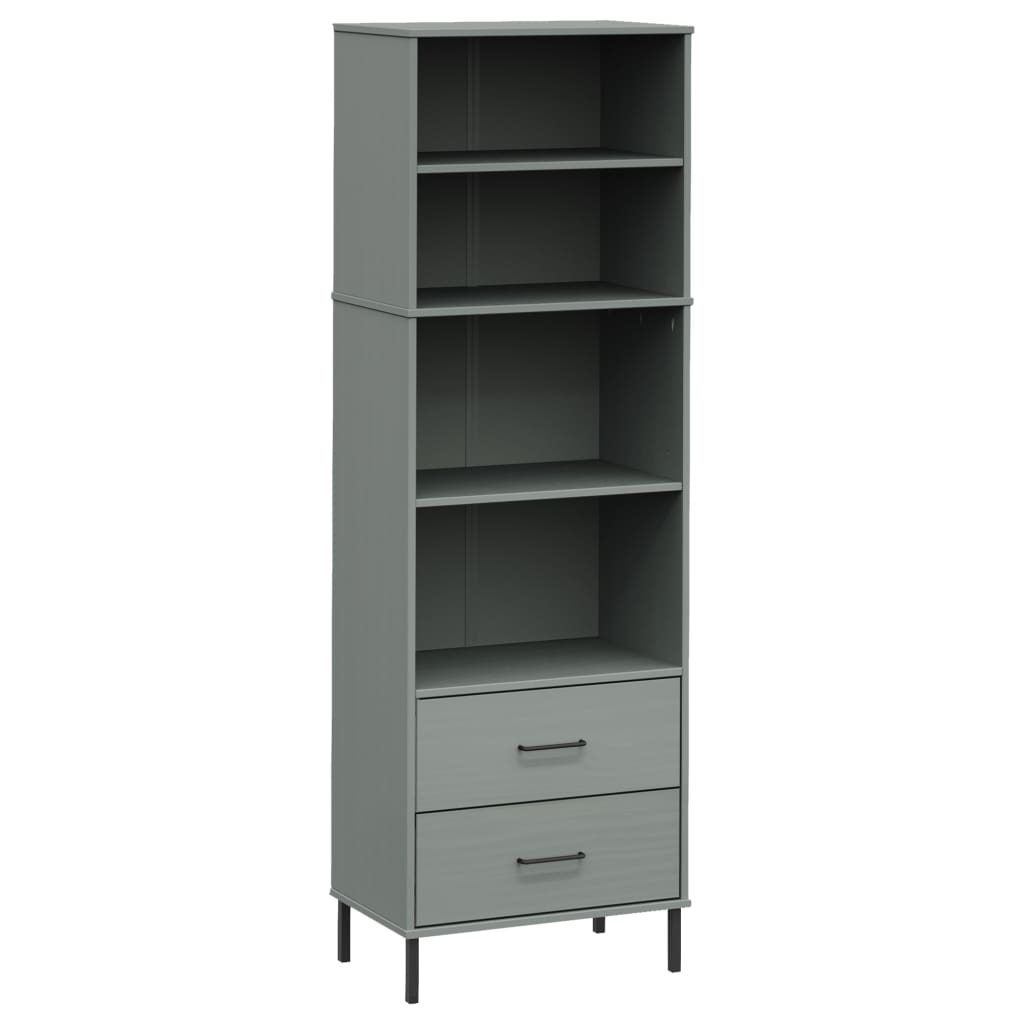 Libreria con 2 Cassetti Grigio 60x35x180 cm Legno Massello OSLO