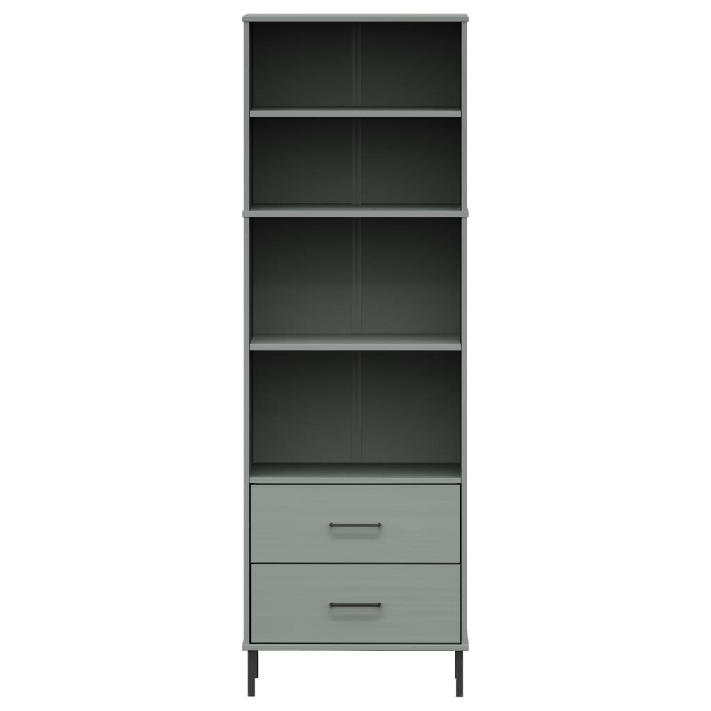 Libreria con 2 Cassetti Grigio 60x35x180 cm Legno Massello OSLO