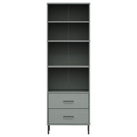 Libreria con 2 Cassetti Grigio 60x35x180 cm Legno Massello OSLO