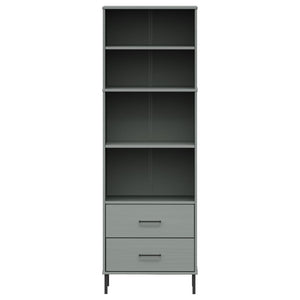 Libreria con 2 Cassetti Grigio 60x35x180 cm Legno Massello OSLO