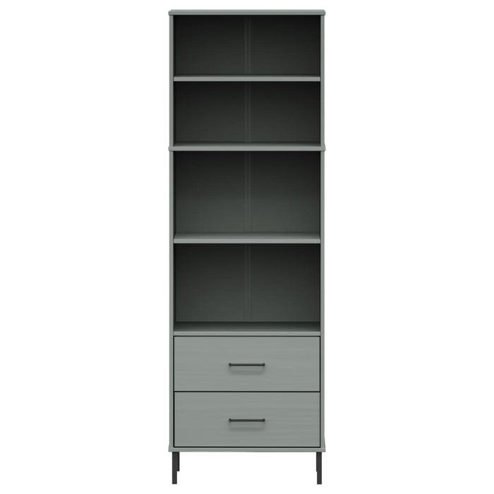 Libreria con 2 Cassetti Grigio 60x35x180 cm Legno Massello OSLO