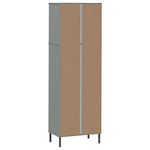 Libreria con 2 Cassetti Grigio 60x35x180 cm Legno Massello OSLO