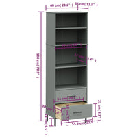 Libreria con 2 Cassetti Grigio 60x35x180 cm Legno Massello OSLO