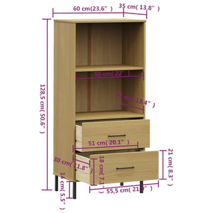 Libreria 2 Cassetti Marrone 60x35x128,5 cm Legno Massello OSLO