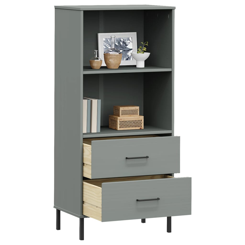 Libreria 2 Cassetti Grigio 60x35x128,5 cm Legno Massello OSLO