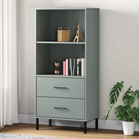 Libreria 2 Cassetti Grigio 60x35x128,5 cm Legno Massello OSLO