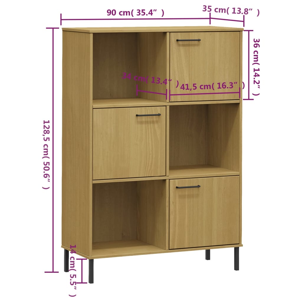 Libreria con Gambe Metallo Marrone 90x35x128,5 cm Massello OSLO