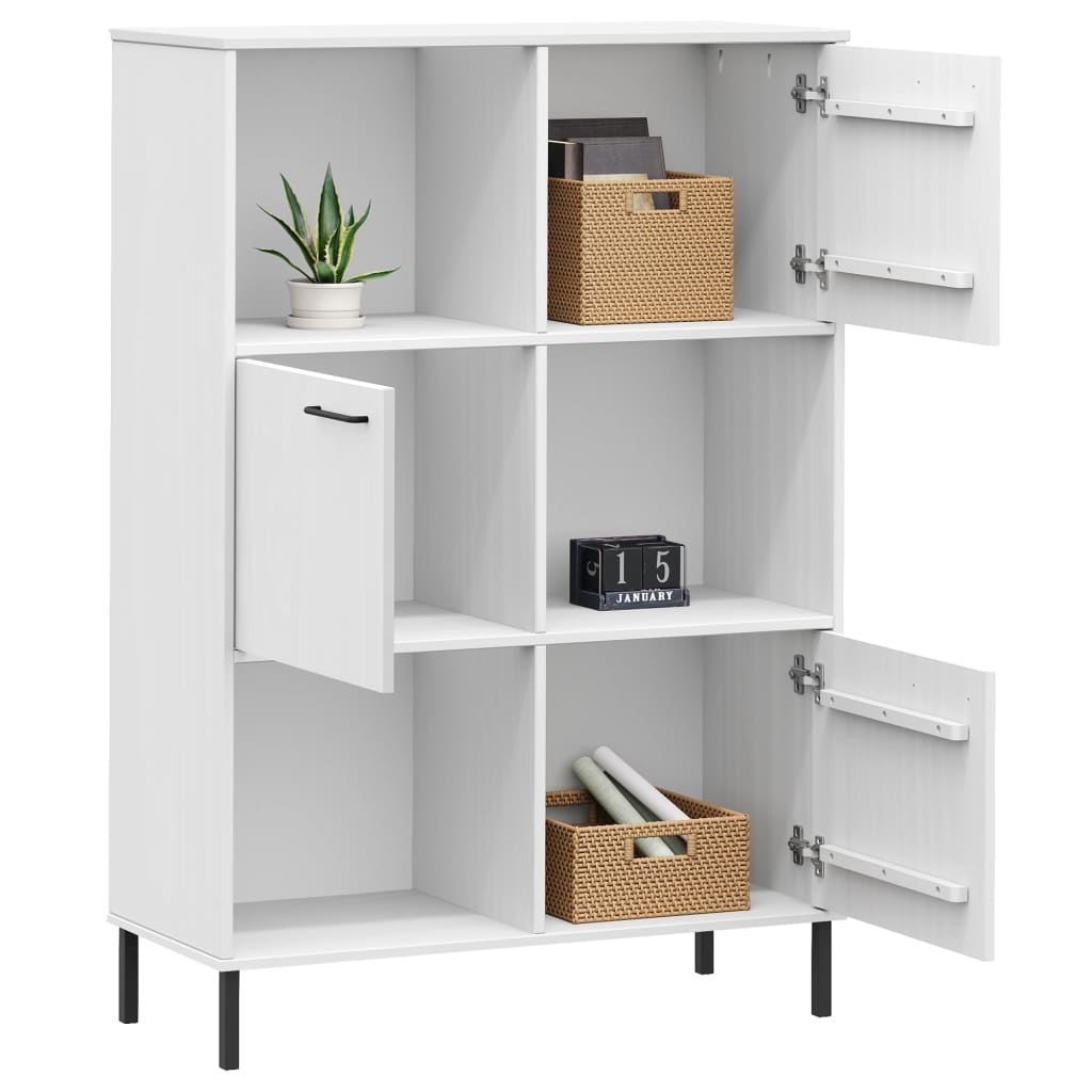 Libreria Gambe Metallo Bianco 90x35x128,5cm Legno Massello OSLO