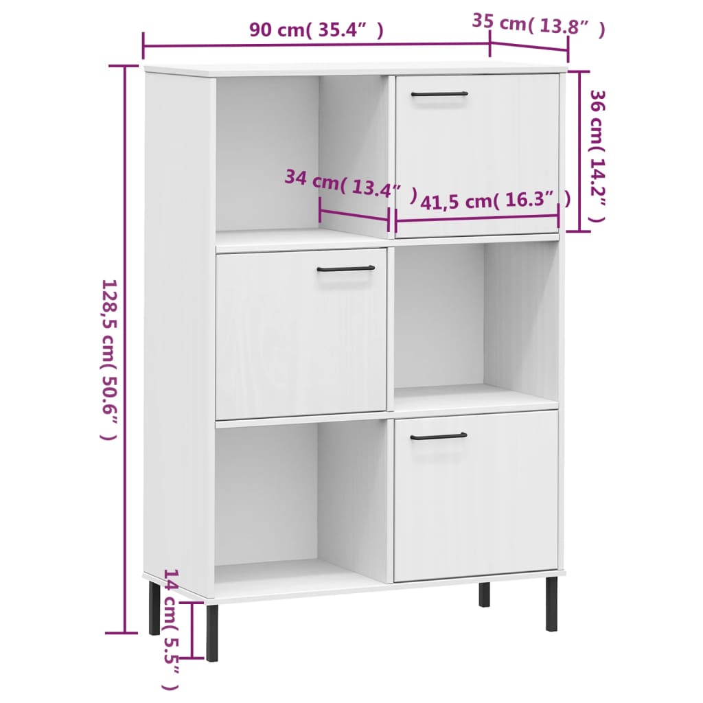 Libreria Gambe Metallo Bianco 90x35x128,5cm Legno Massello OSLO 351014