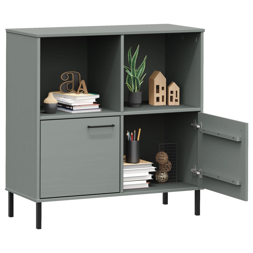 Libreria Gambe Metallo Grigio 90x35x90,5 cm Legno Massello OSLO