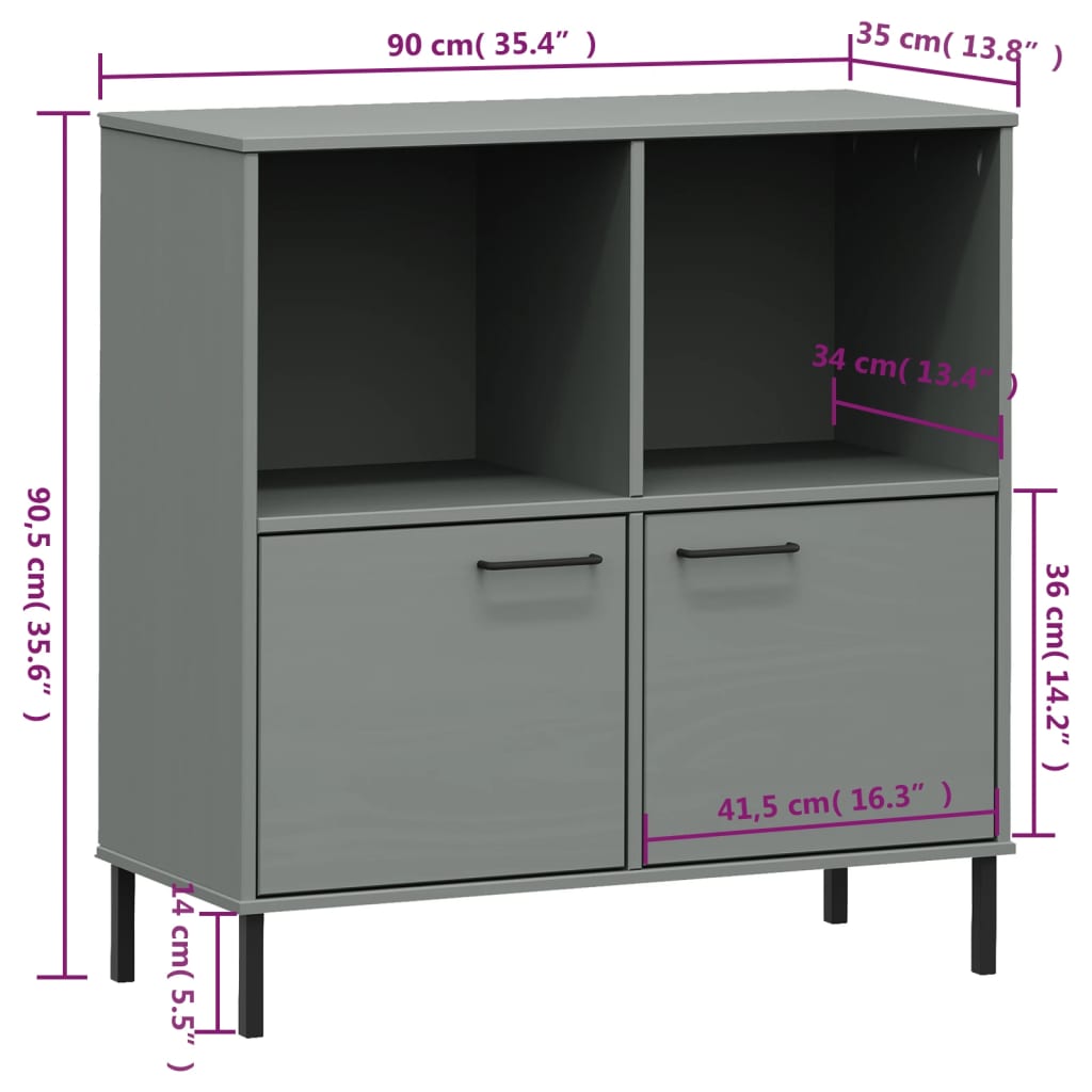 Libreria Gambe Metallo Grigio 90x35x90,5 cm Legno Massello OSLO